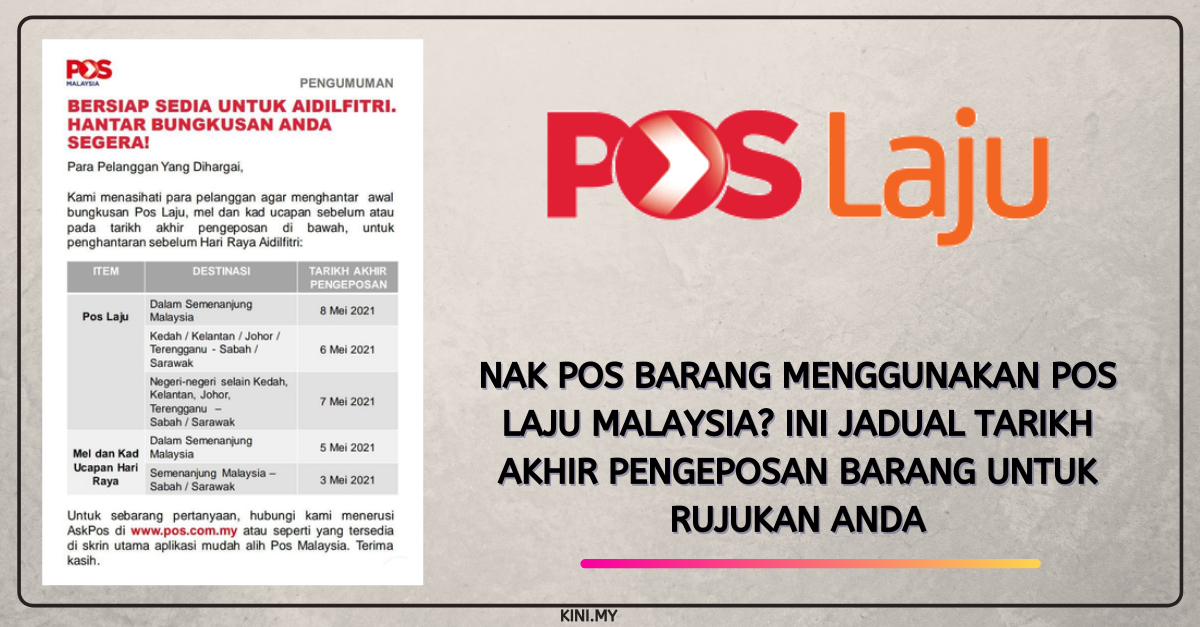 Nak Pos Barang Menggunakan Pos Laju Malaysia? Ini Jadual Tarikh Akhir Pengeposan Barang Untuk Rujukan Anda