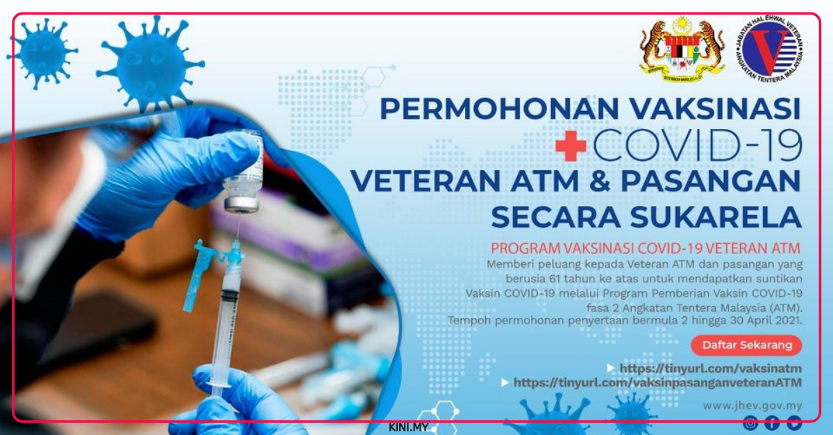 Permohonan Vaksinasi Covid-19 Veteran ATM & Pasangan Secara Sukarela