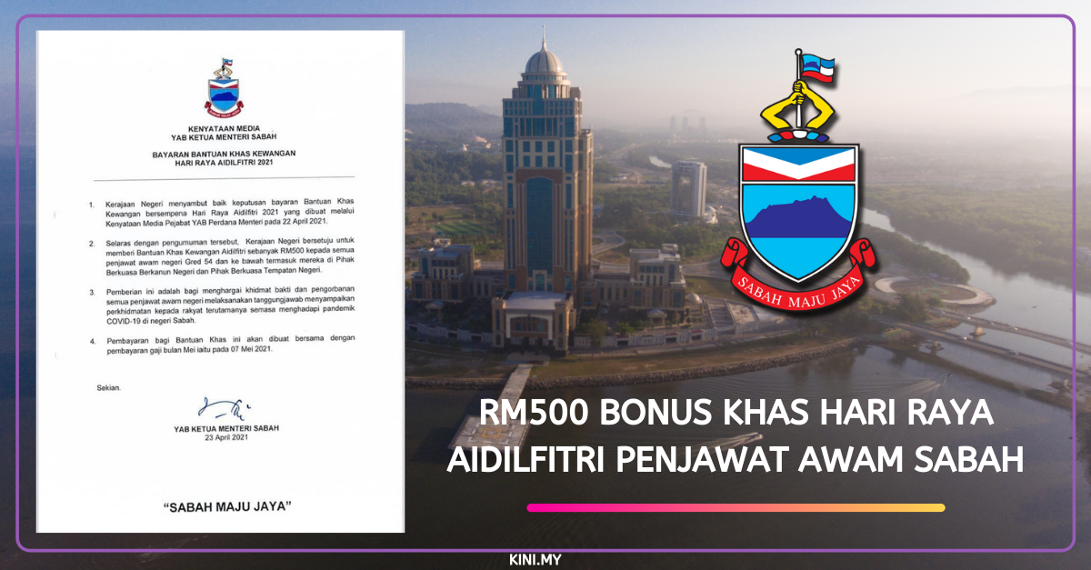RM500 Bonus Khas Hari Raya Aidilfitri Penjawat Awam Sabah