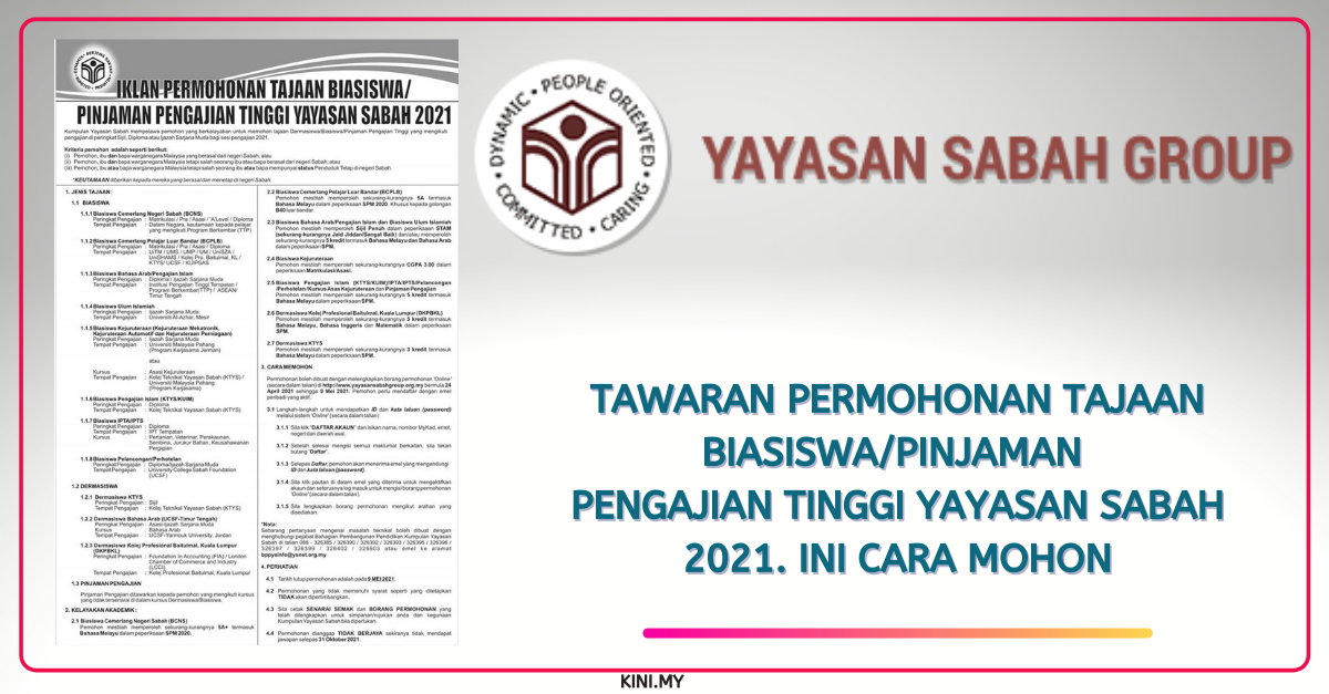 Tawaran Permohonan Tajaan Biasiswa/Pinjaman Pengajian Tinggi Yayasan Sabah 2021. Ini Cara Mohon
