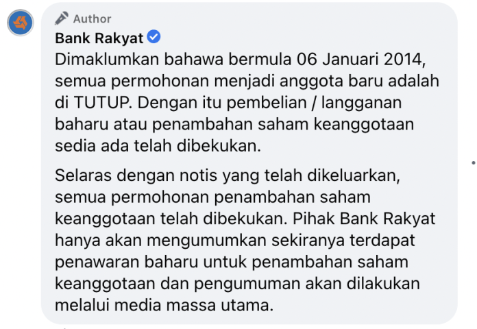 Dividen Bank Rakyat Sebanyak 13% Bagi Tahun 2020. Buat Semakan Secara Online