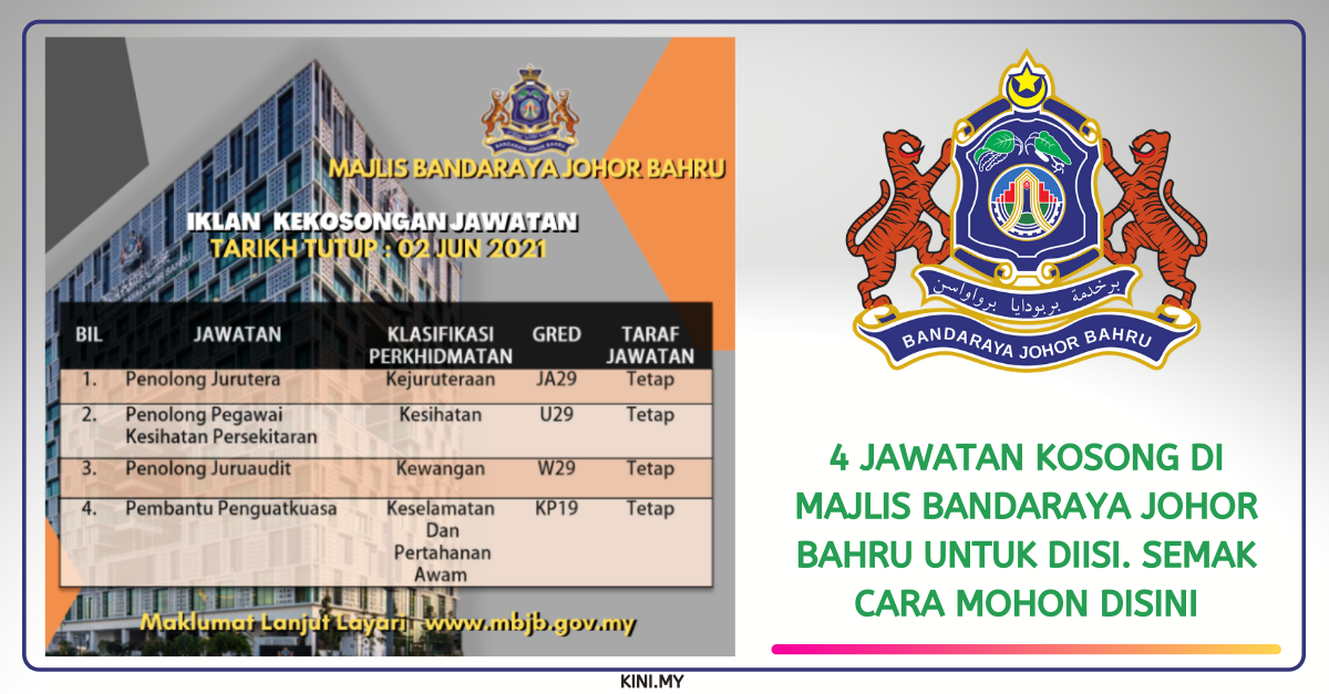 4 Jawatan Kosong Di Majlis Bandaraya Johor Bahru Untuk Diisi. Semak Cara Mohon Disini