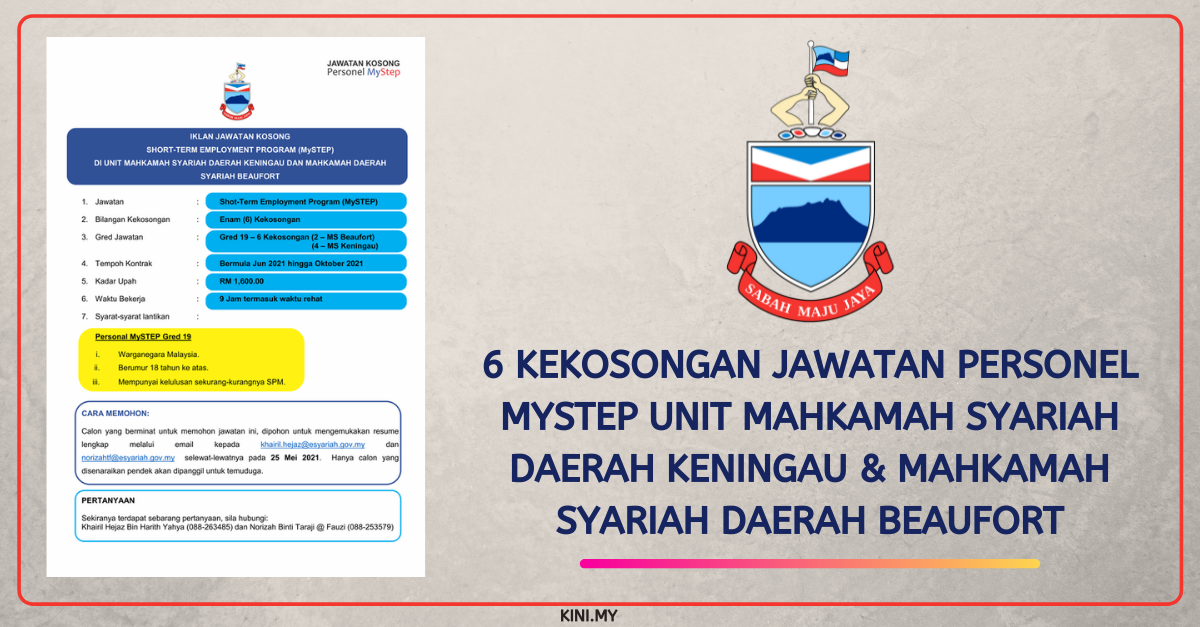 6 Kekosongan Jawatan Personel MySTEP Unit Mahkamah Syariah Daerah Keningau & Mahkamah Syariah Daerah Beaufort
