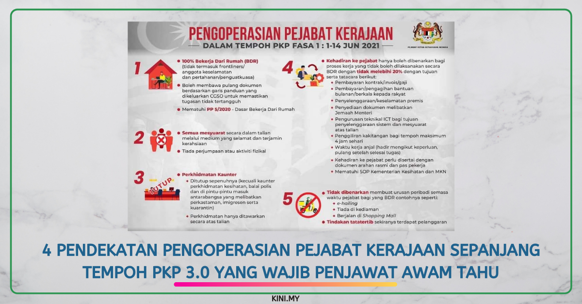 4 Pendekatan Pengoperasian Pejabat Kerajaan Sepanjang Tempoh PKP 3.0 Yang Wajib Penjawat Awam Tahu