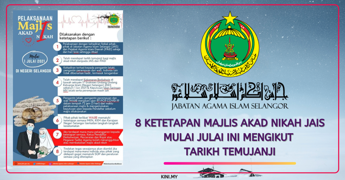 8 Ketetapan Majlis Akad Nikah JAIS Mulai Julai Ini Mengikut Tarikh Temujanji