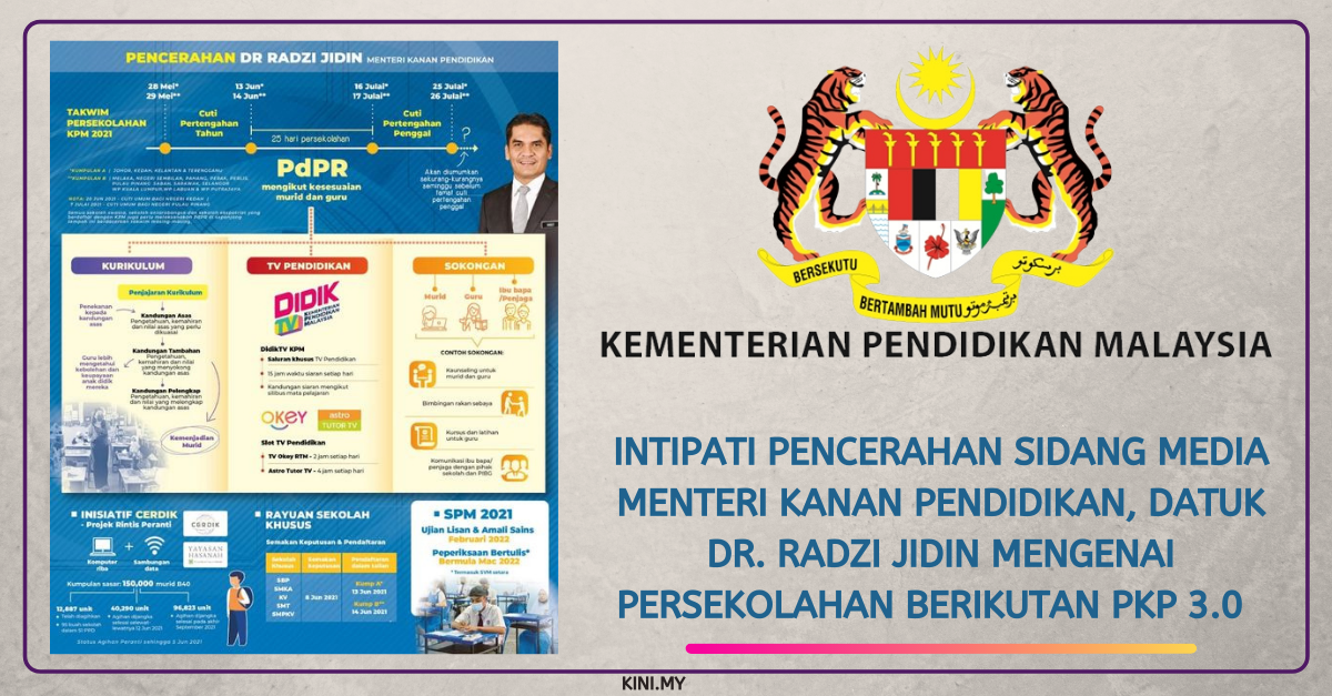 Intipati Pencerahan Sidang Media Menteri Kanan Pendidikan, Datuk Dr. Radzi Jidin Mengenai Persekolahan Berikutan PKP 3.0