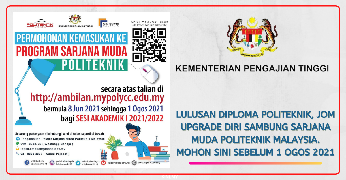 Lulusan Diploma Politeknik, Jom Upgrade Diri Sambung Sarjana Muda Politeknik Malaysia. Mohon Sini Sebelum 1 Ogos 2021