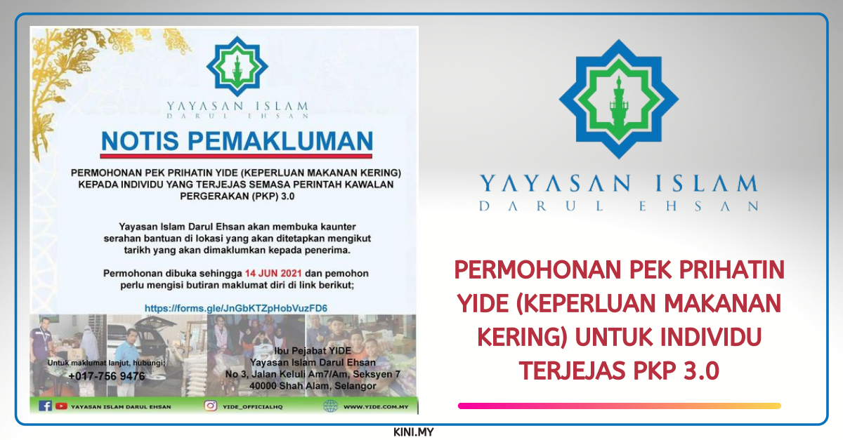 Permohonan Pek Prihatin YIDE (Keperluan Makanan Kering) Untuk Individu Terjejas PKP 3.0