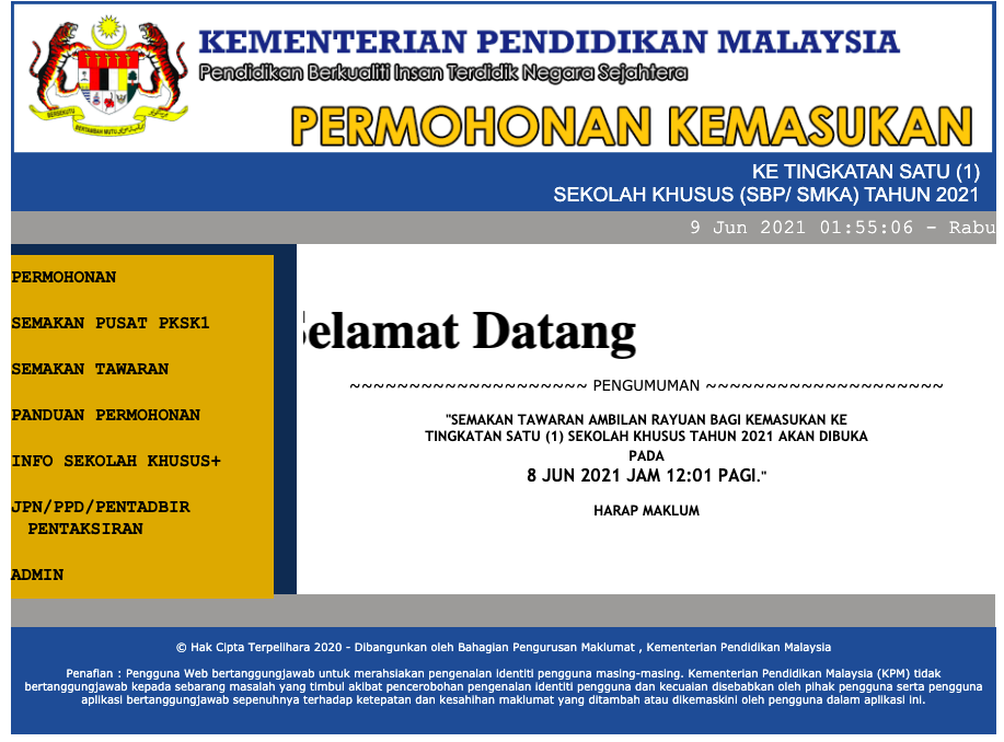 Semakan Keputusan Rayuan Kemasukan Ke Sekolah Khusus Tahun 2021 SBP & SMKA Mulai 8 Jun 2021 Secara Online