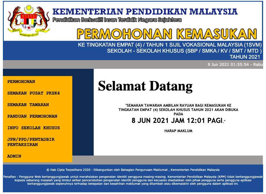 Semakan Keputusan Rayuan Kemasukan Ke Sekolah Khusus Tahun 2021 SBP & SMKA Mulai 8 Jun 2021 Secara Online