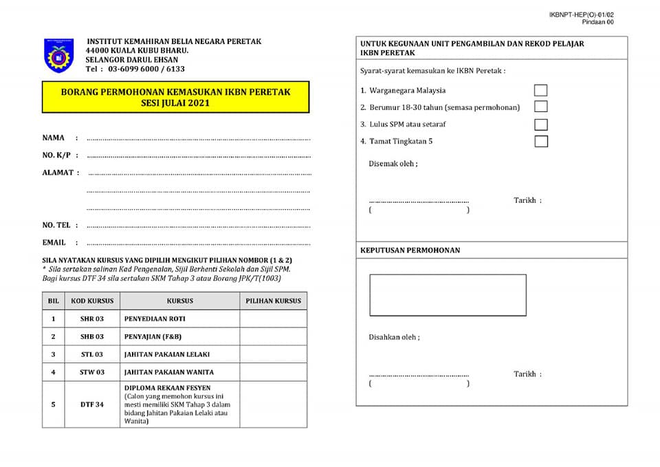 Lepasan SPM Jom Sambung Belajar Di Institut Kemahiran Belia Negara (IKBN) PERETAK.5 Kursus Ditawarkan Buat Anda