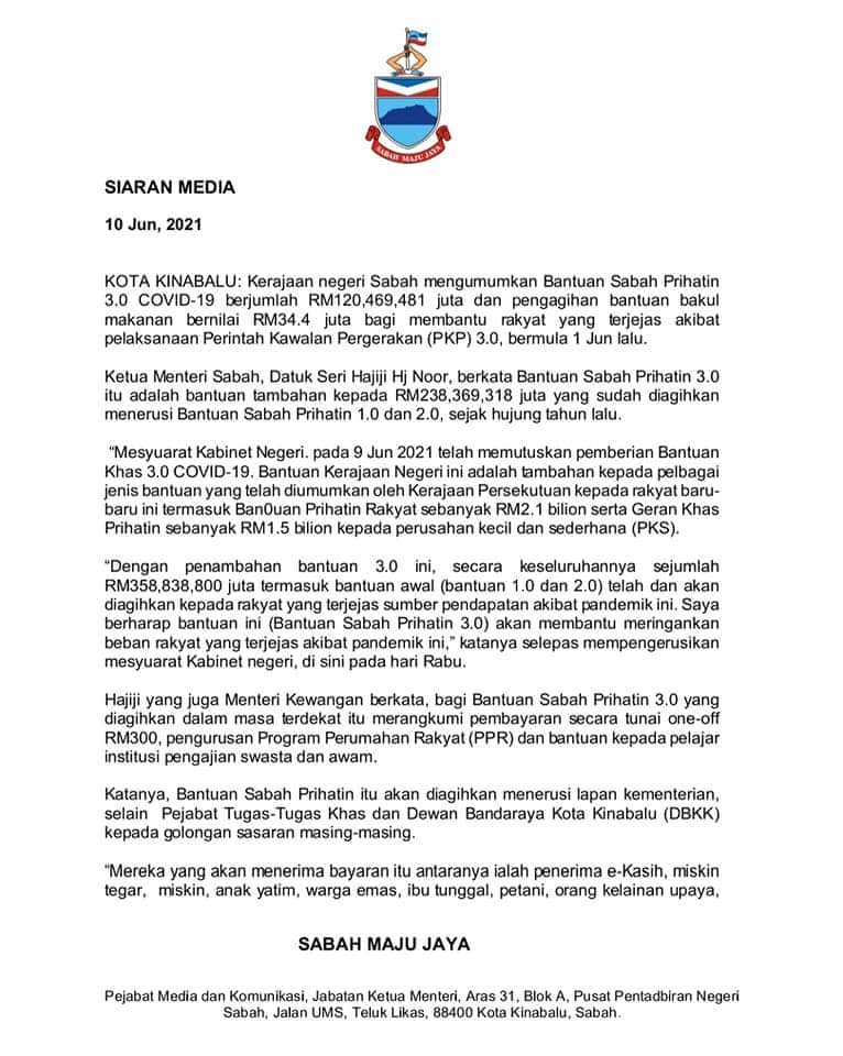 RM300 One-Off, Bantuan Sabah Prihatin (BSP 3.0), Semak Kelayakan Disini