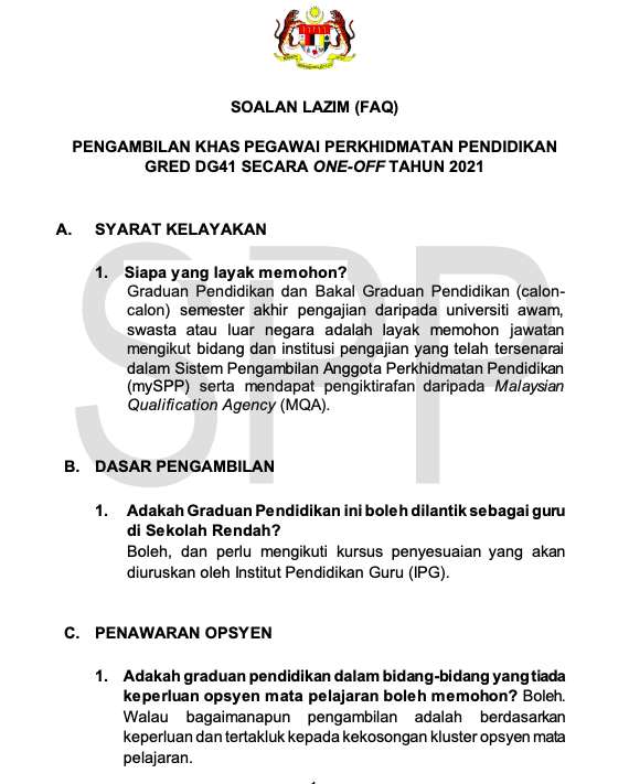 Nak Mohon Guru DG41 One Off Melalui MySPP?, Baca Soalan Lazim Ini Dahulu!