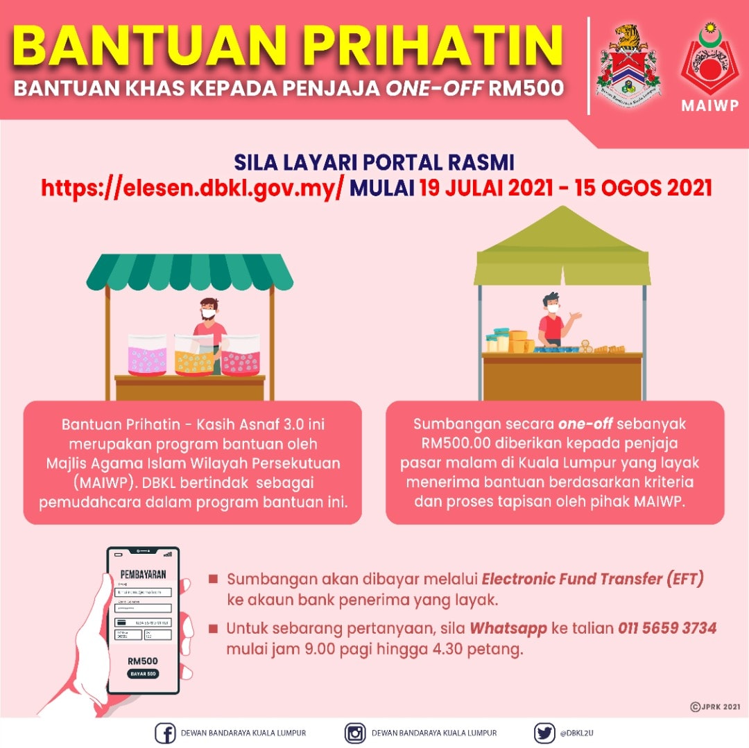 Cara Mohon Bantuan Prihatin RM500 One-Off Kasih Asnaf 3.0 Penjaja DBKL, MAIWP. Semak Kelayakan Disini