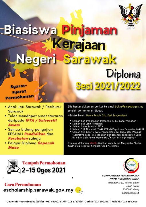 Pelajar Diploma Sarawak, Sila Mohon Biasiswa Pinjaman Kerajaan Negeri Sarawak Sebelum Terlambat