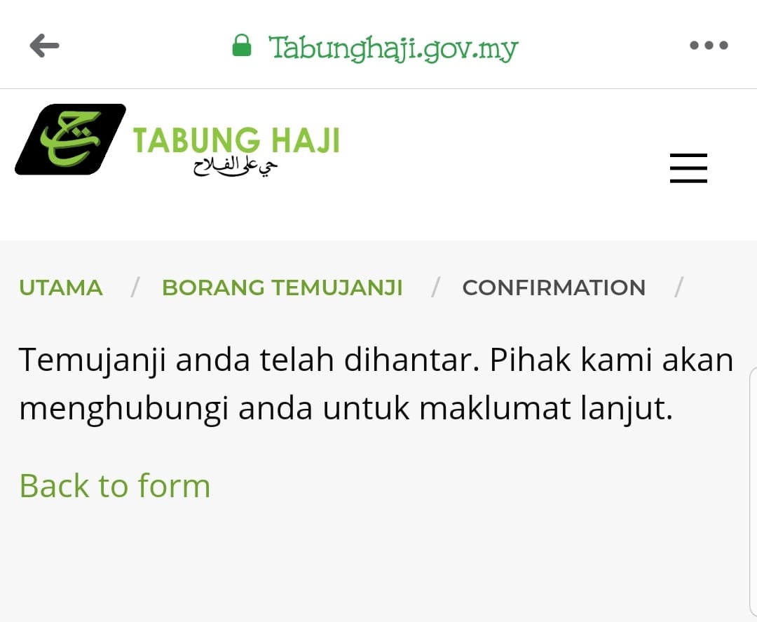 Ada Urusan Di Tabung Haji Secara Bersemuka? Buat Janji Temu Secara Online Dahulu, Dapat Tarikh Baru Hadir Ke Cawangan Yang Terdekat 