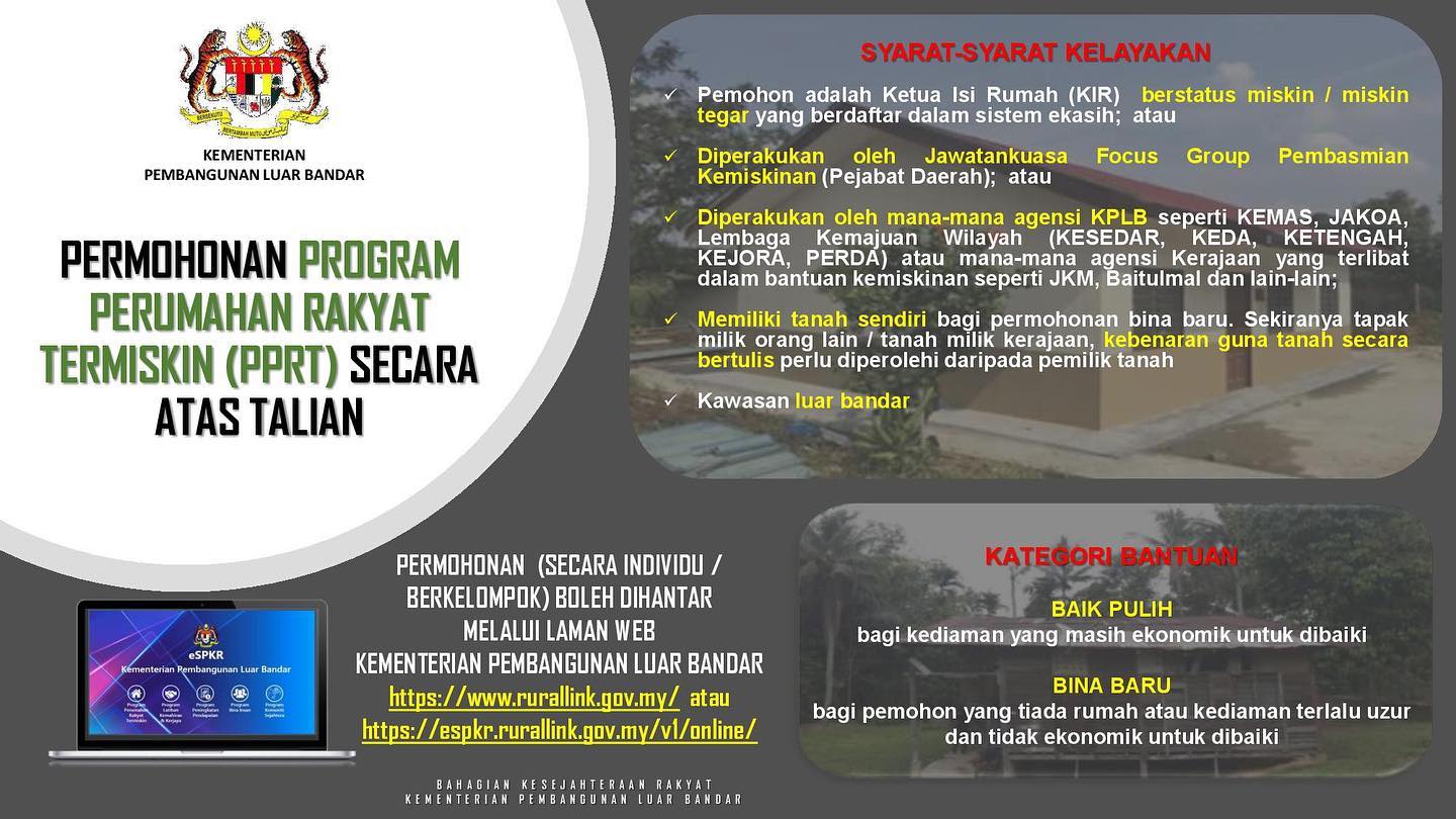 Update: Cara Mohon PPRT Untuk Bantuan Baik Pulih Atau Bina Baru Rumah Secara Atas Talian. Semak Kelayakan Disini