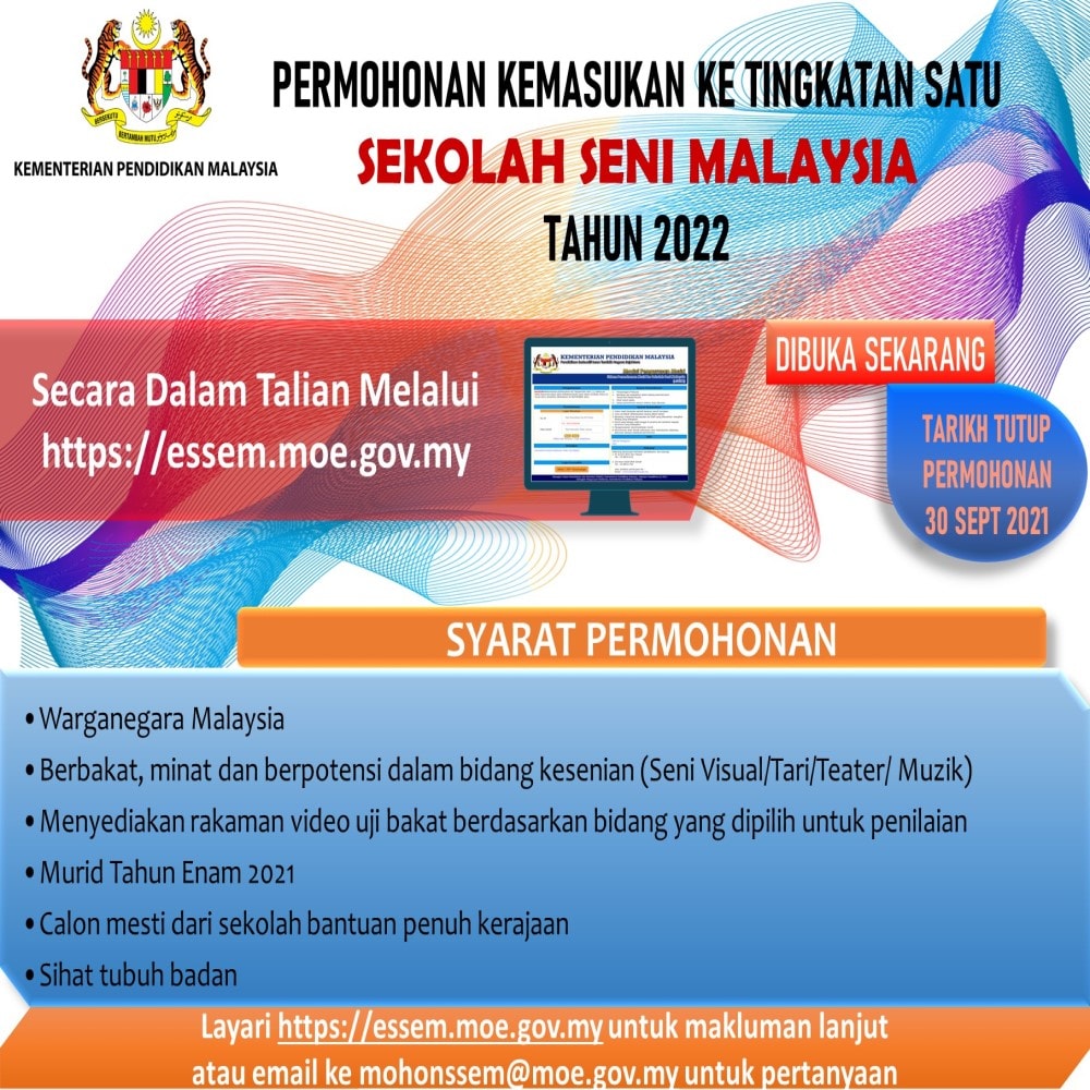 Cara Mohon Kemasukan Ke Tingkatan Satu Ke Sekolah Seni Malaysia. Mohon Secara Online Sebelum Tarikh Tutup