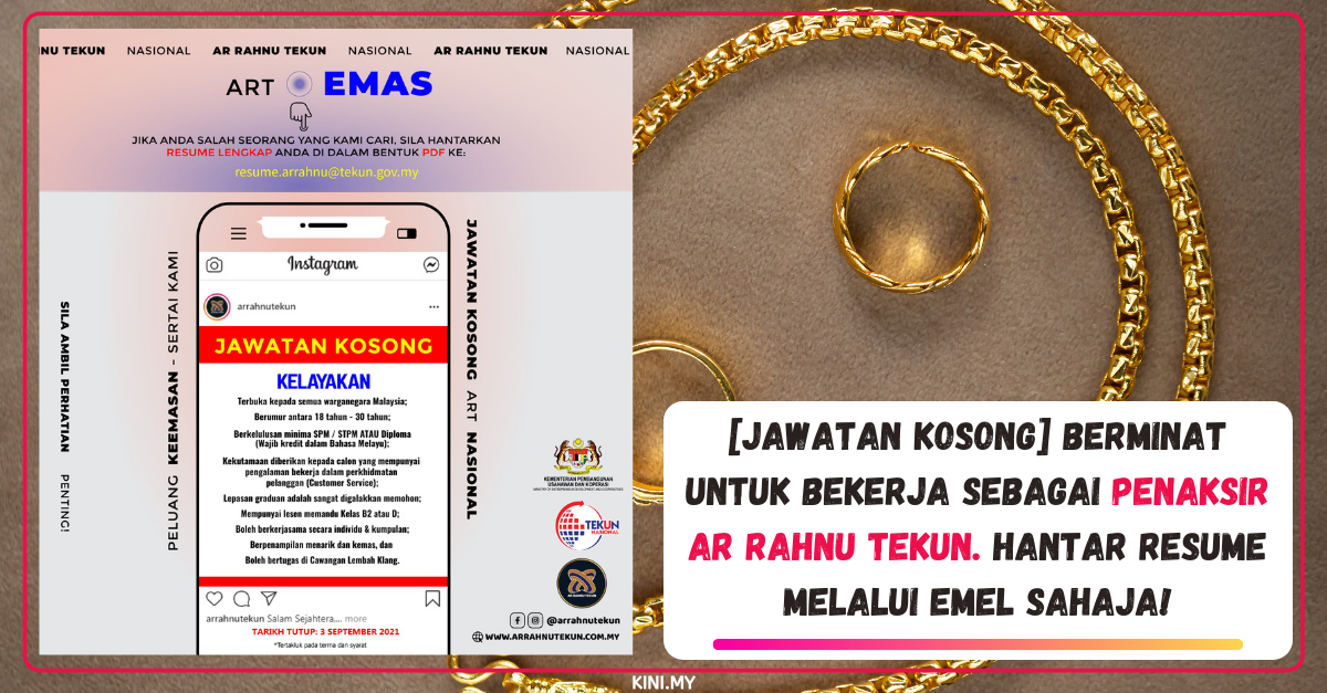 [Jawatan Kosong] Berminat Untuk Bekerja Sebagai Penaksir Ar Rahnu TEKUN. Hantar Resume Melalui Emel Sahaja!