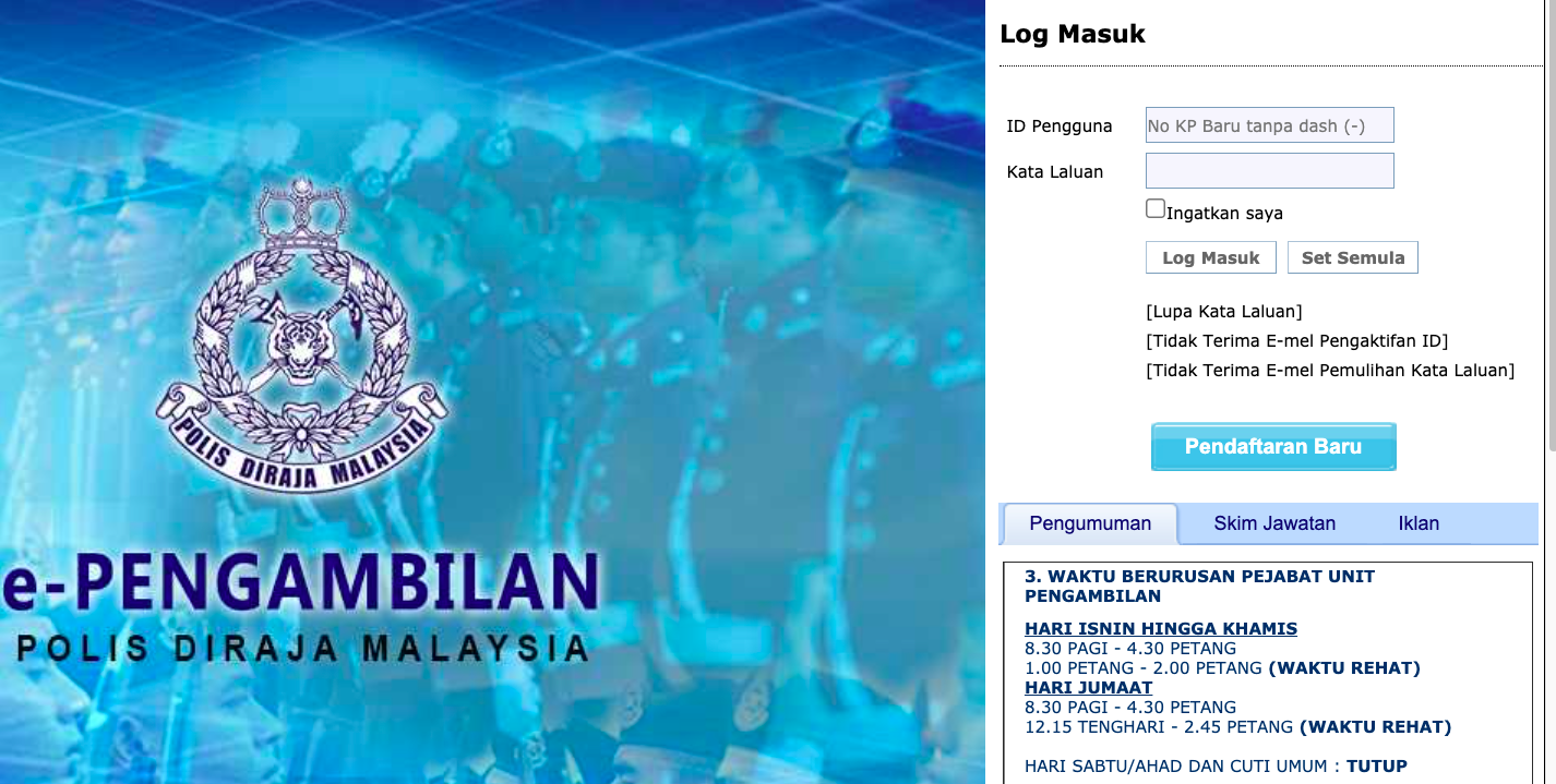 Tarikh Semakan Panggilan Eksesais Pemeriksaan Ujian Fizikal Konstabel Polis Gred YA1 Lelaki & Wanita