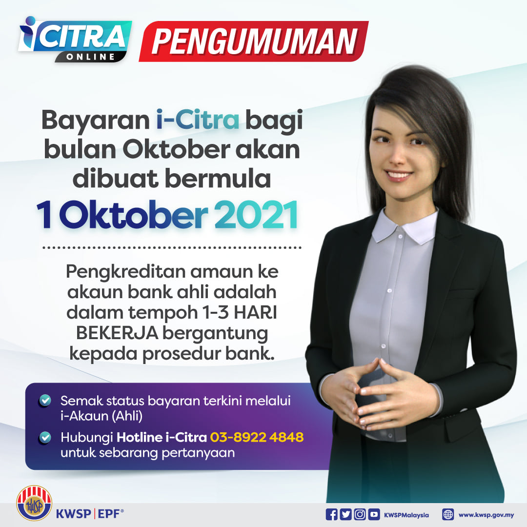 Bayaran i-Citra Bagi Bulan Oktober Diawalkan Bermula 1 Oktober 2021