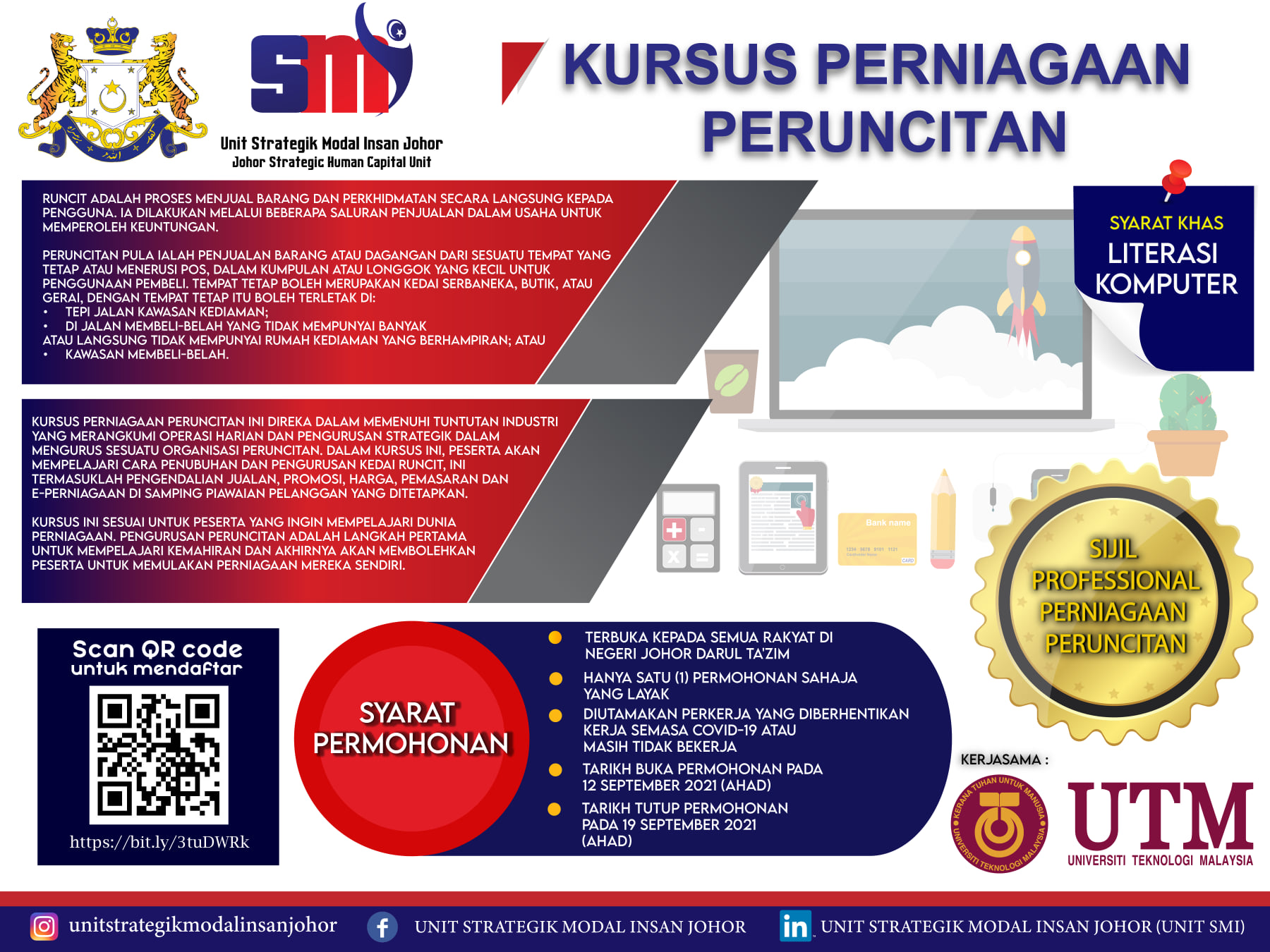 4 Kursus Kemahiran Percuma UTM Untuk Graduan & Golongan Terjejas Dari Unit Strategik Modal Insan Johor. Klik Sini Untuk Daftar