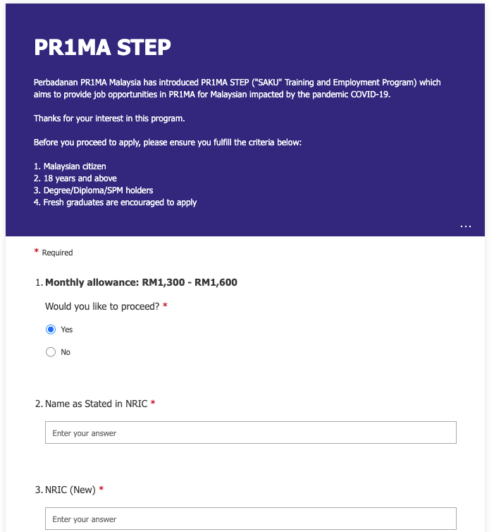 Permohonan PR1MA STEP Di Buka, Peluang Bina Kerjaya Bersama PR1MA. Elaun Bulanan RM1300 - RM1600 Diberikan