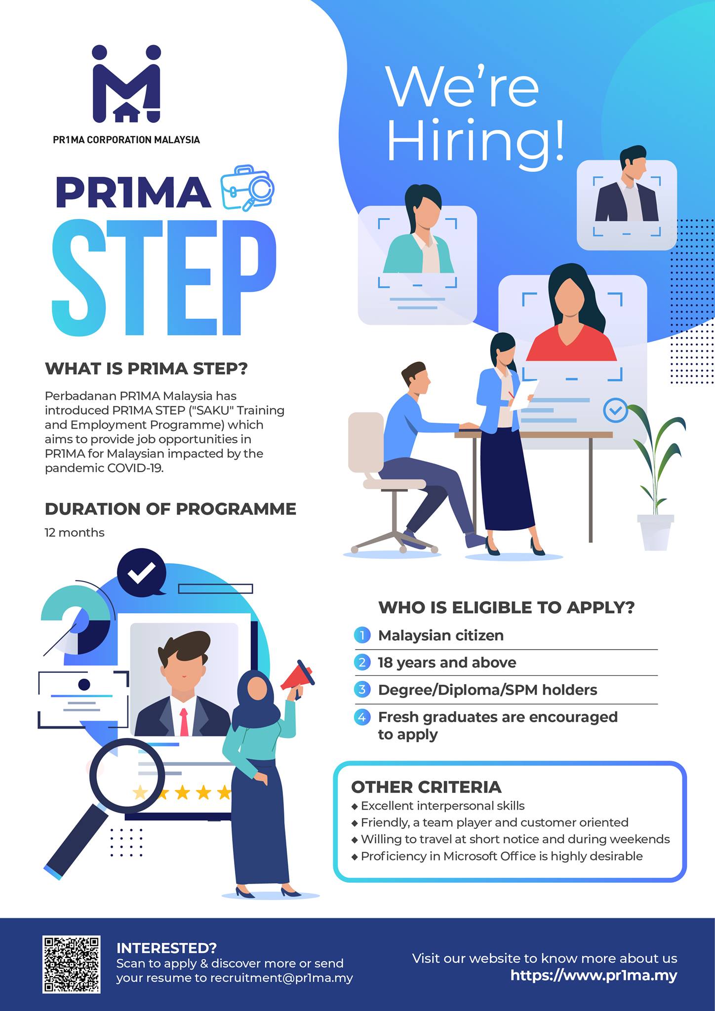 Permohonan PR1MA STEP Di Buka, Peluang Bina Kerjaya Bersama PR1MA. Elaun Bulanan RM1300 - RM1600 Diberikan