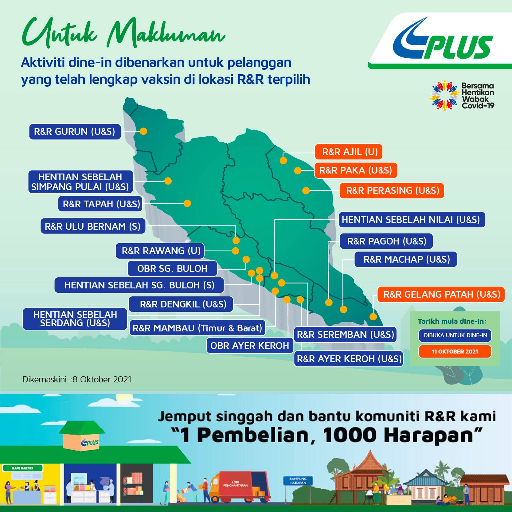 Nak Balik Kampung? Ini Senarai RnR PLUS Yang Dibuka Mulai 8 & 11 Oktober 2021