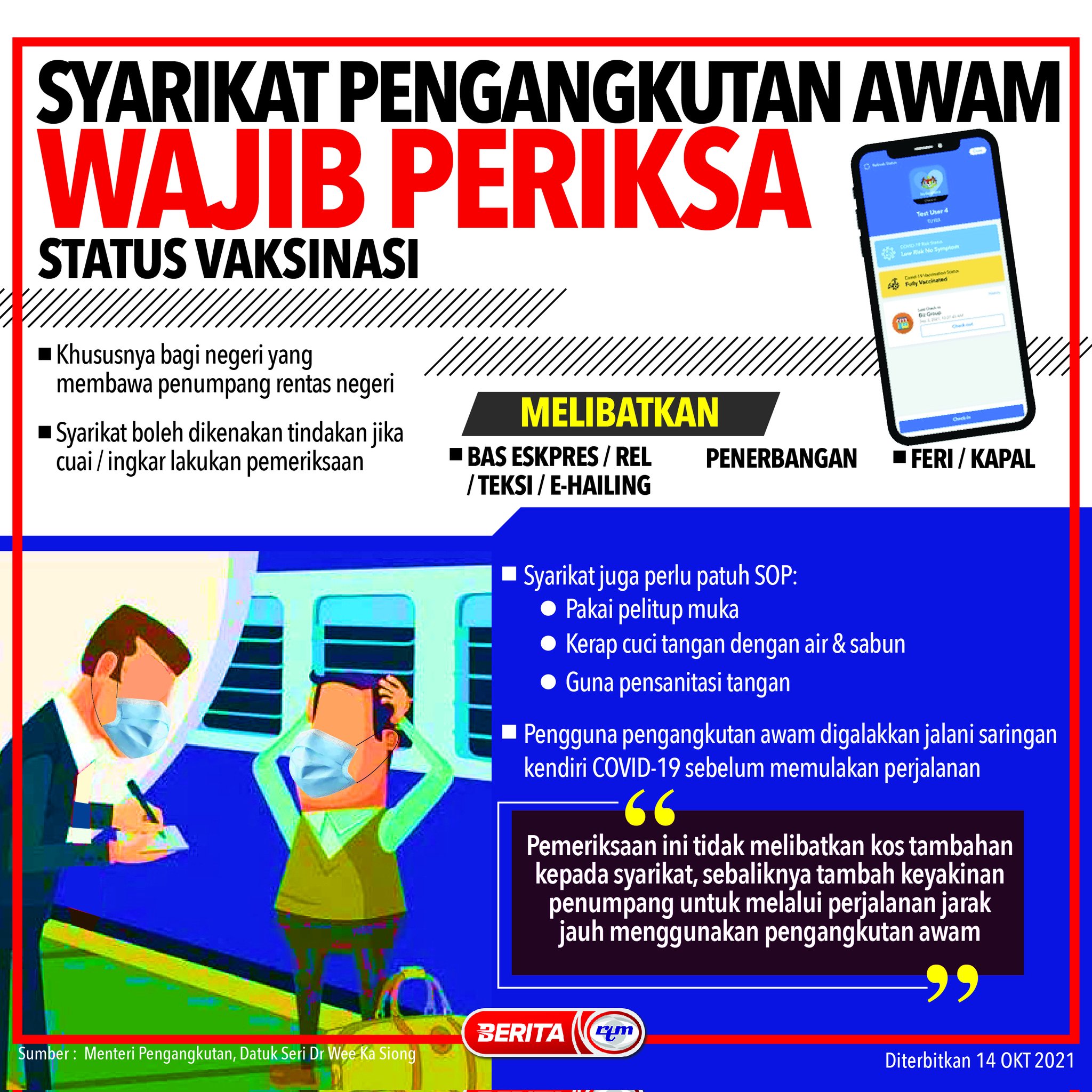 Beri Kerjasama! Syarikat Pengangkutan Awam Wajib Periksa Status Vaksinasi Penumpang
