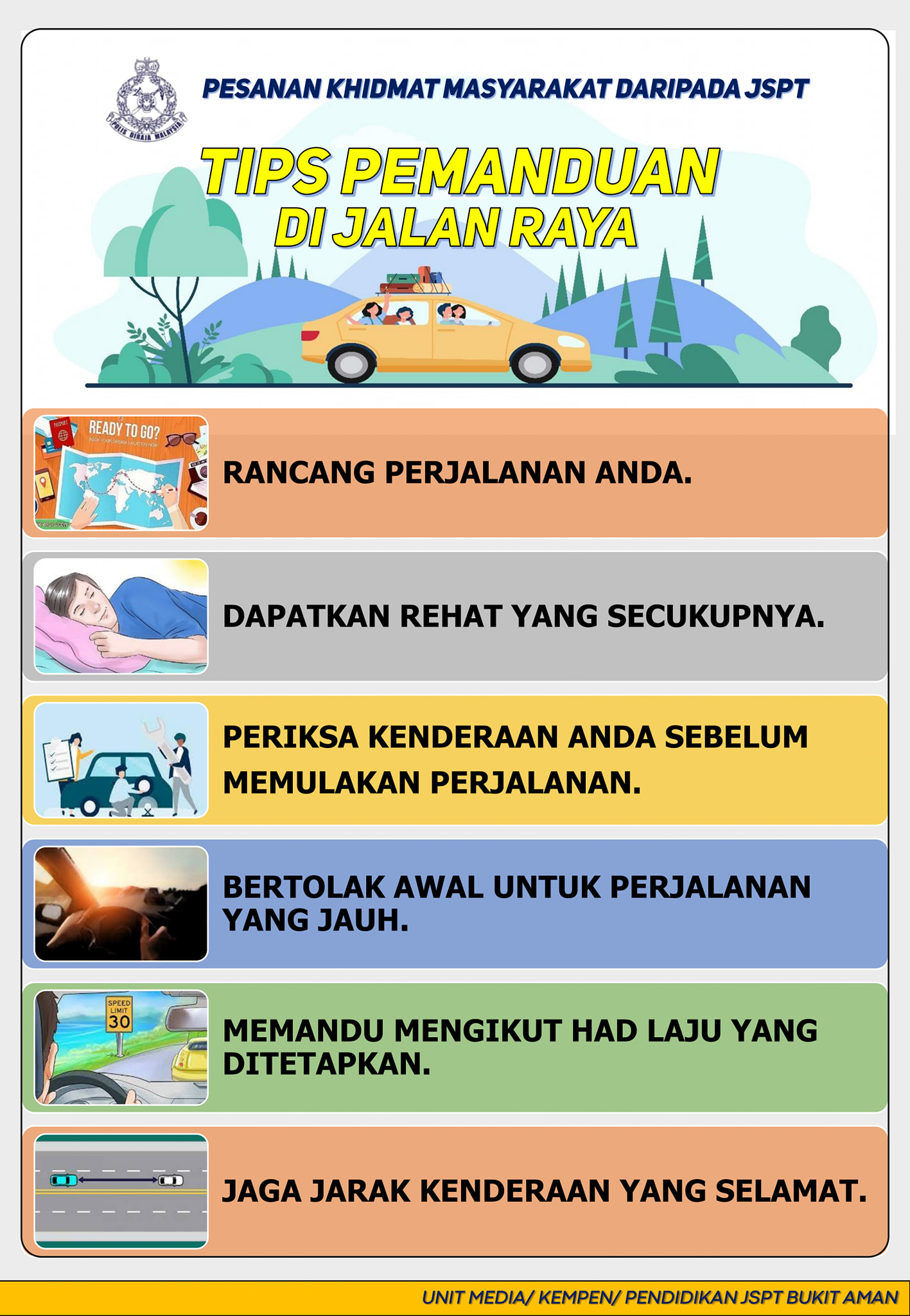 Jabatan Siasatan & Penguatkuasaan Trafik Pesan, Ikuti Tips Pemanduan Di Jalan Raya Balik Kampung Nanti