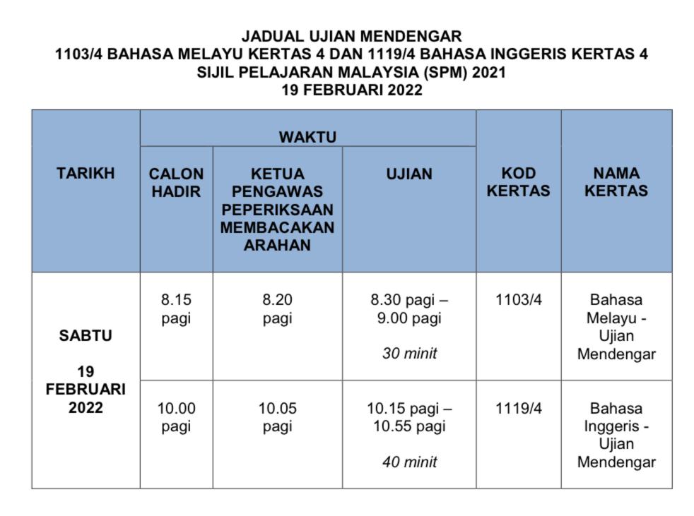 Jadual Lengkap Tarikh SPM, STAM, UPBA Sesi 2021/2022. Klik & Download Untuk Rujukan