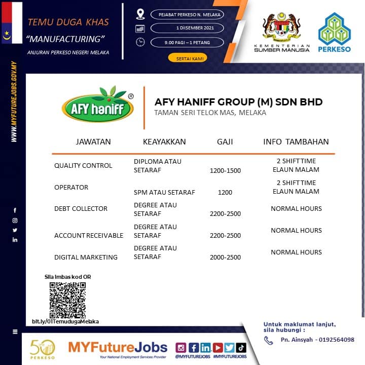 Jom Ikuti Program Temuduga Khas Manufacturing PERKESO Melaka. Banyak Jawatan Menanti Anda!