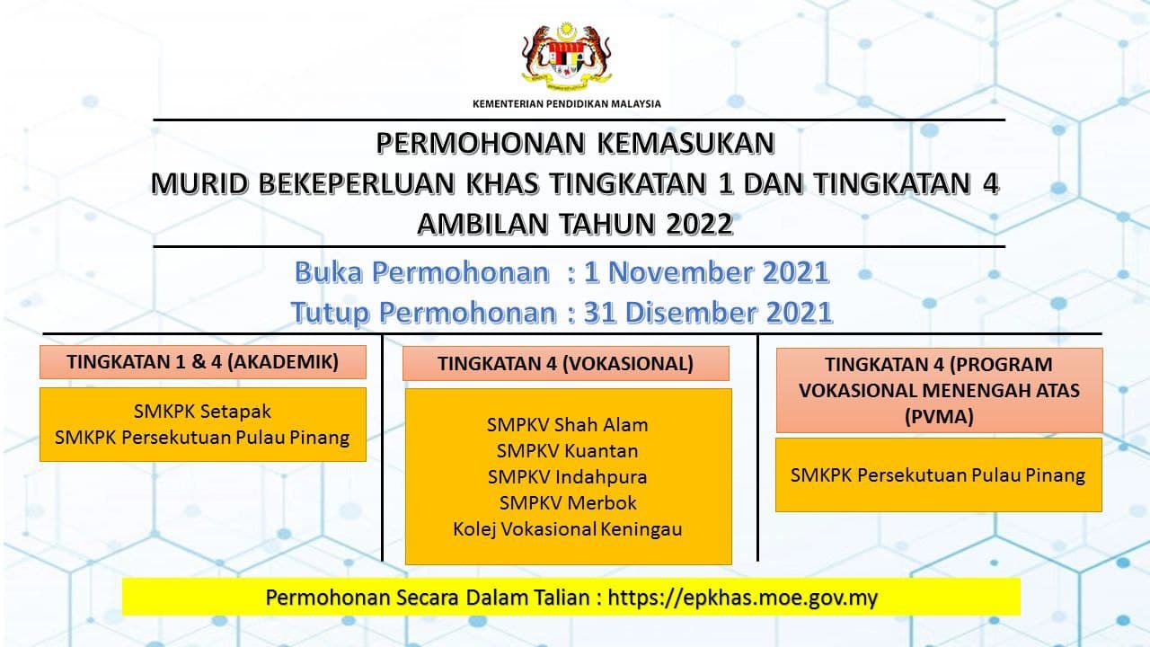 Cara Mohon Kemasukan Murid Berkeperluan Khas (MBK) Ambilan 2022. Klik Sini Untuk Mohon