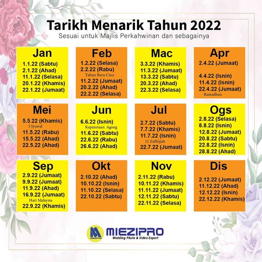Nak Bertunang, Nikah & Sanding? Ini Tarikh Cantik Tahun 2022. Save The Date, Ya!