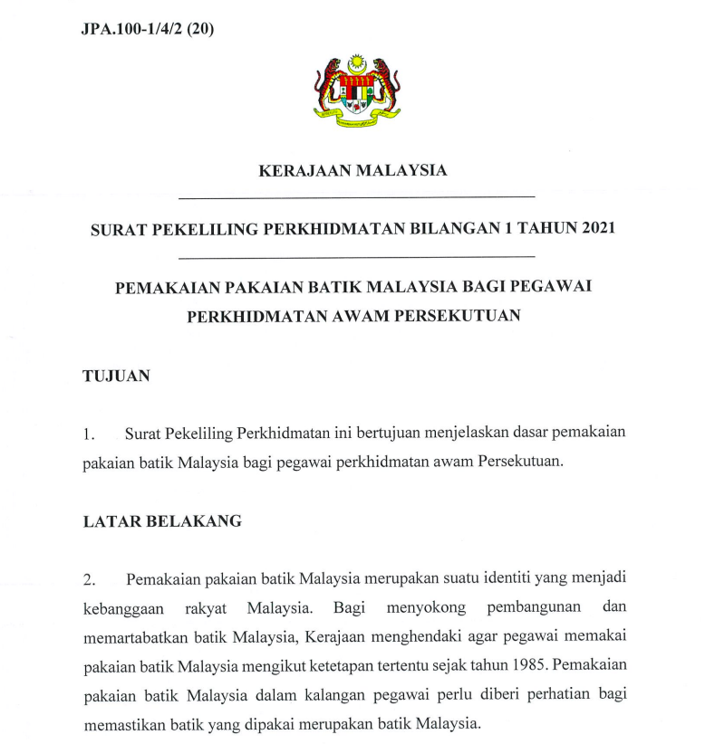 Penjawat Awam Wajib Pakai Baju Batik Hari Khamis, Majlis Rasmi Dalam & Luar Negara 