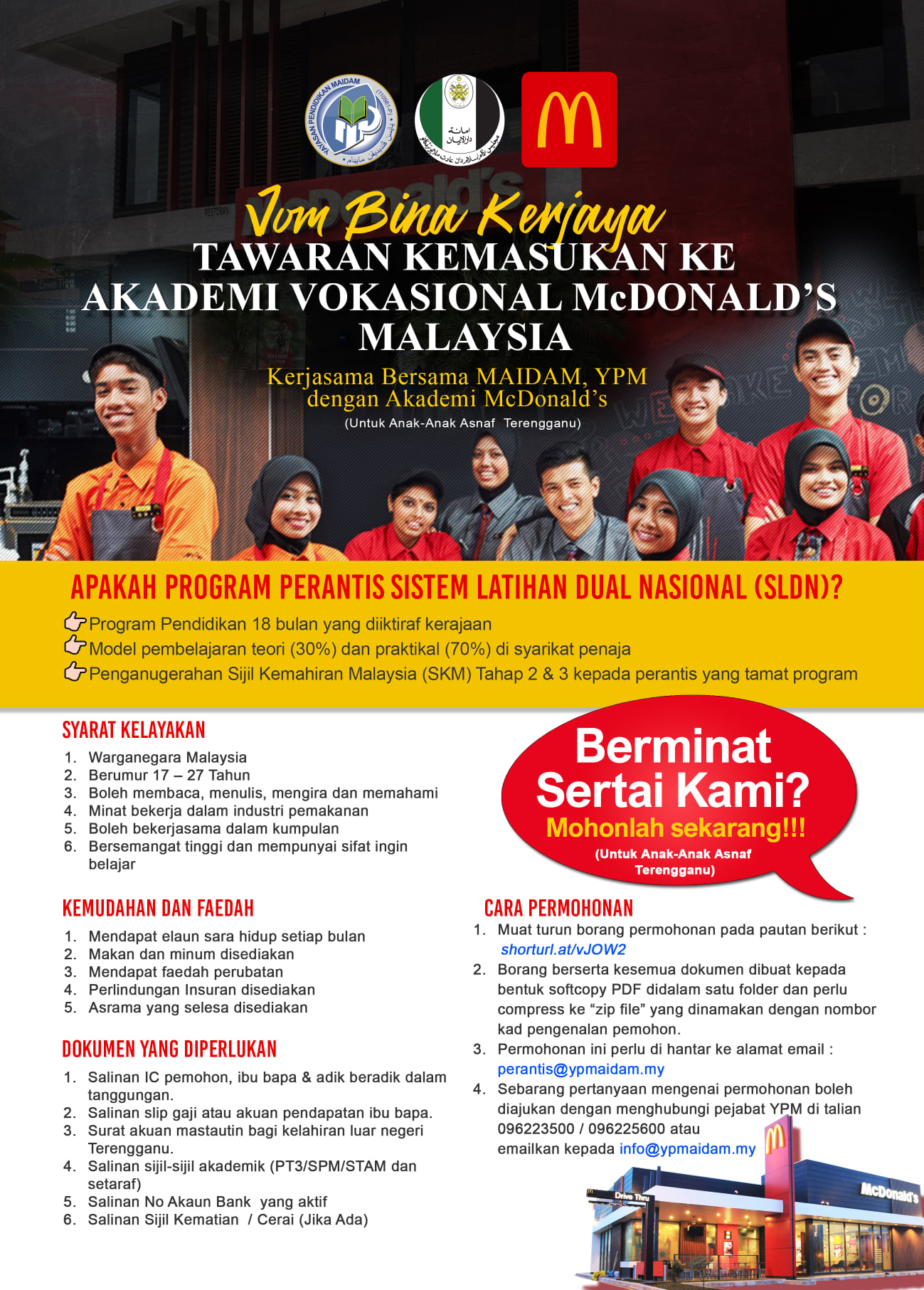 Bina Kerjaya Anda Di Akademi Vokasional McDonald's Malaysia SLDN, Mohon Sekarang! Elaun Sehingga RM1,200 