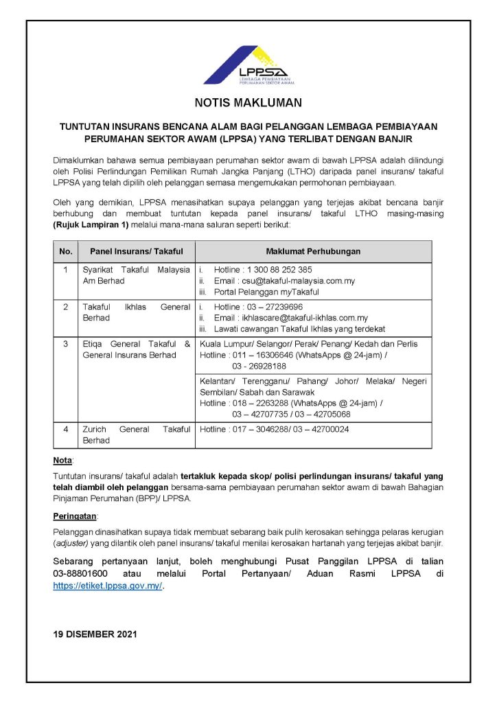 LPPSA Sediakan Pampasan Kerosakan Rumah Yang Terjejas Banjir & Ini Cara Permohonan