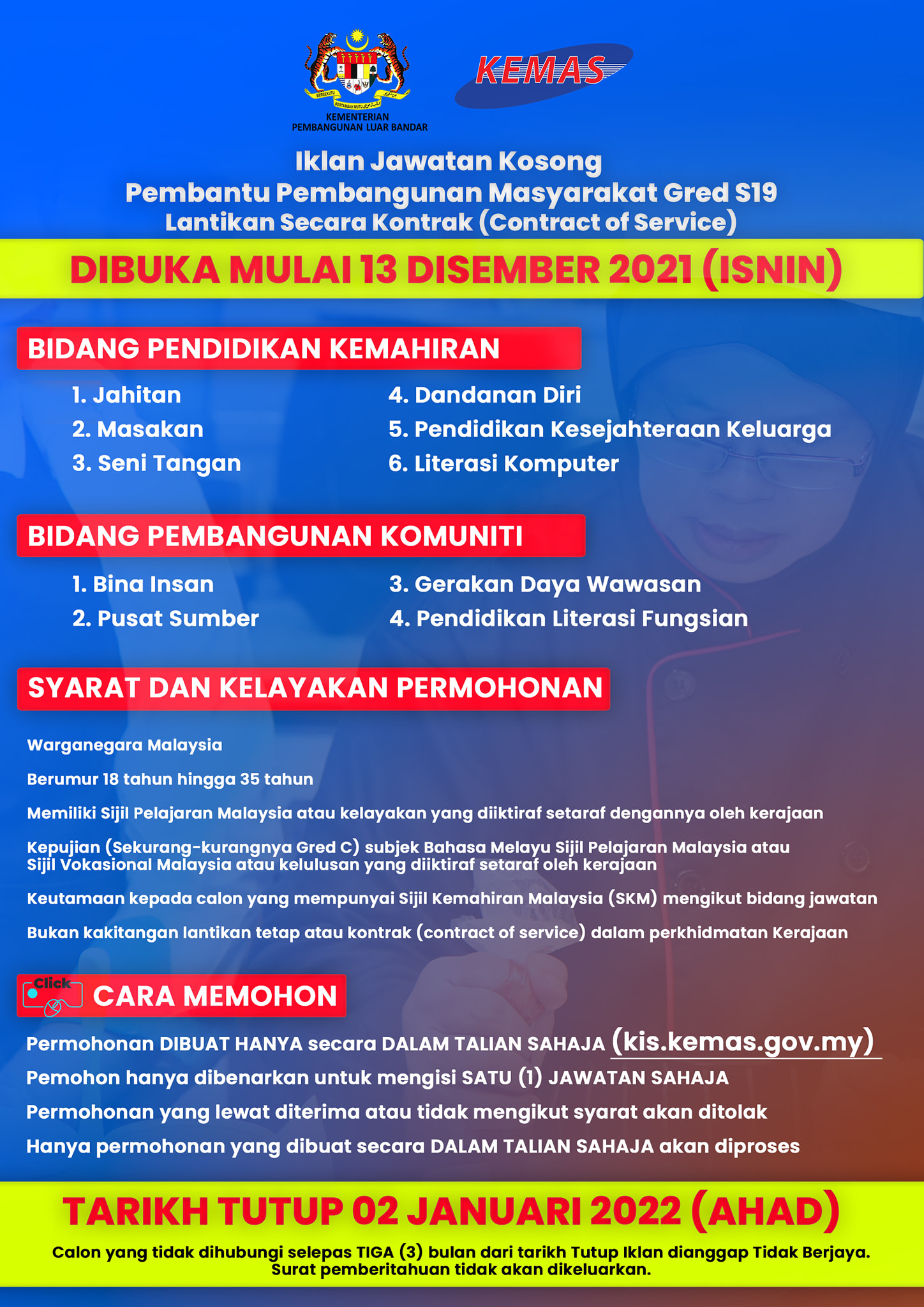 Cara Mohon Jawatan Pembantu Pembangunan Masyarakat S19, Terbuka Kepada Pemegang SPM, Sijil Vokasional & SKM