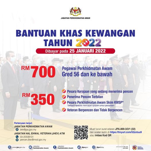 Bayaran Bantuan Khas Kewangan Tahun 2022 Dikreditkan Mulai 25 Januari 2022