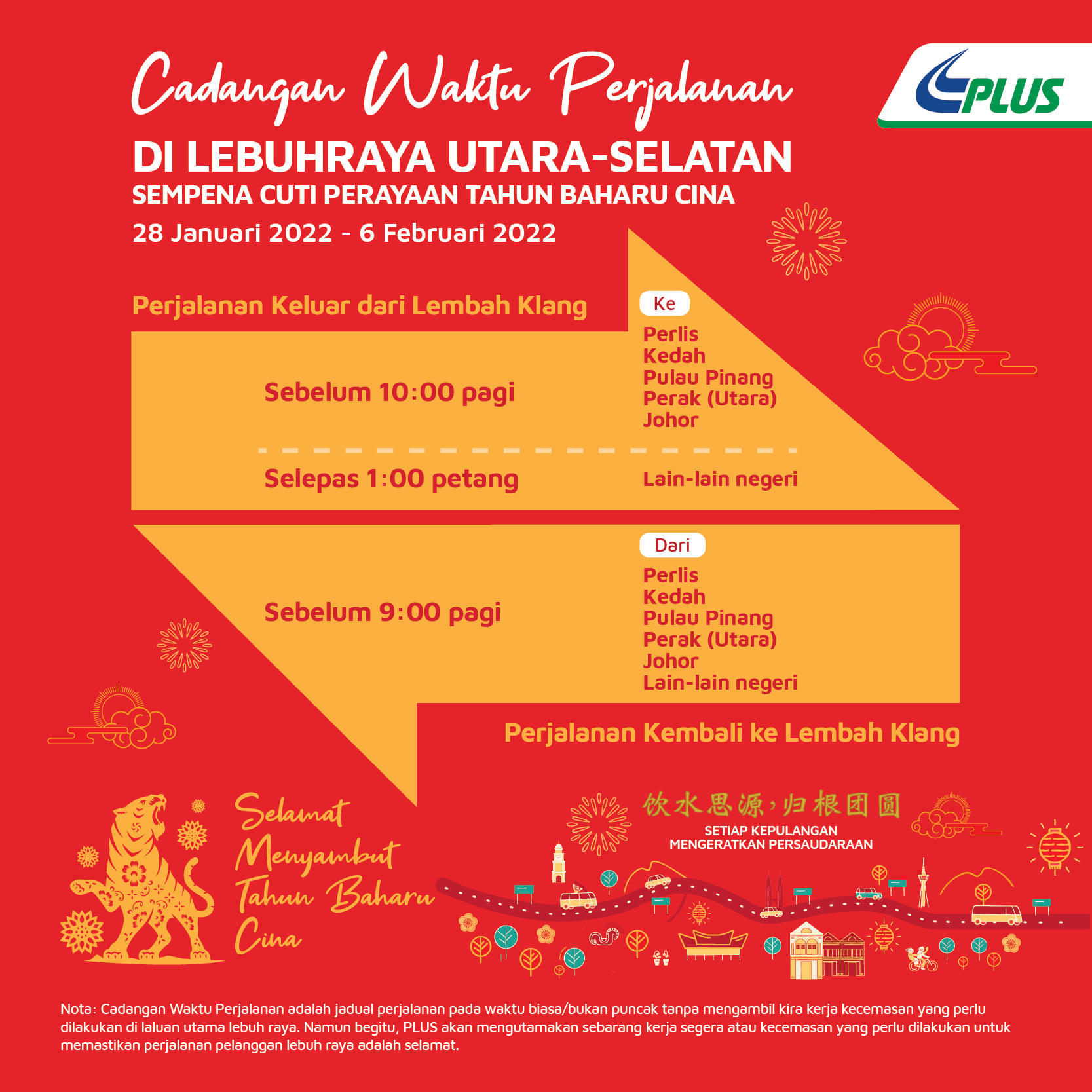 Tak Nak Sesak? Ini Cadangan Waktu Perjalanan Dari PLUS Sempena Cuti Tahun Baru Cina