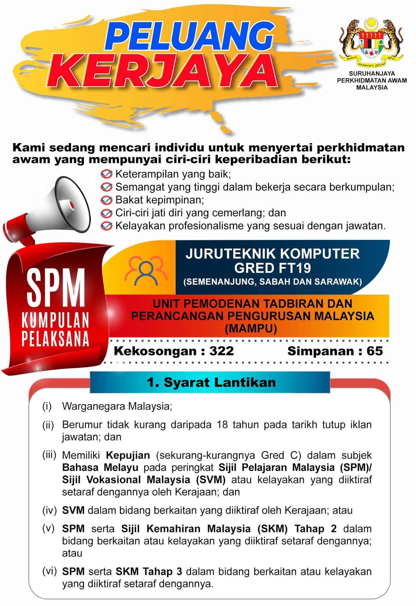 Permohonan Jawatan Juruteknik Komputer FT19 Telah Dibuka! Kekosongan Seluruh Negara 