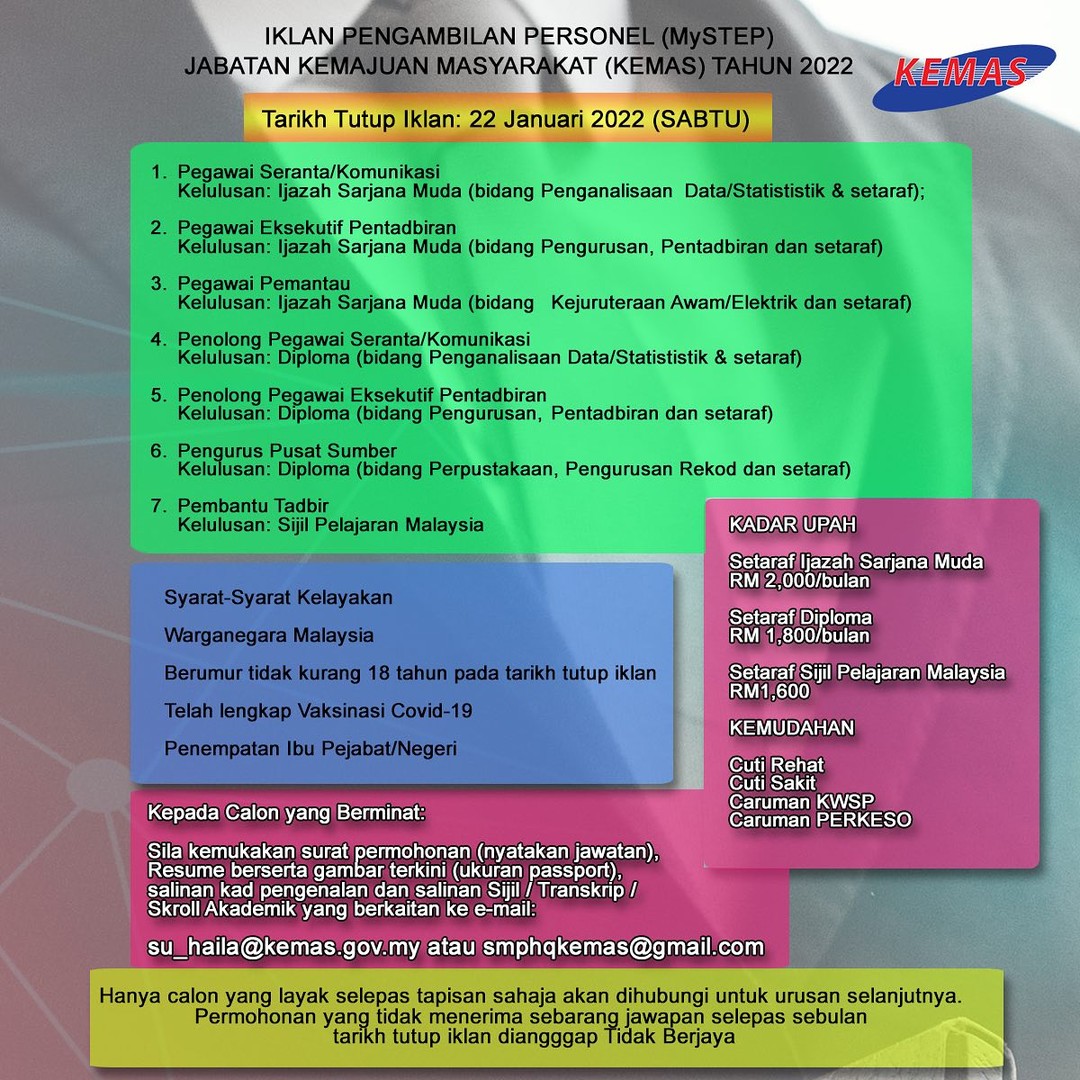 Emailkan Resume Anda & Mohon Pelbagai Jawatan Personel MySTEP KEMAS
