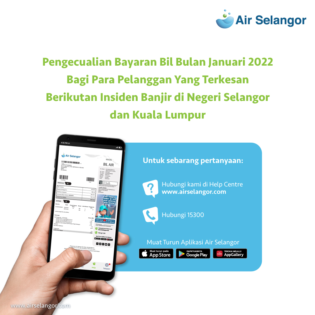 Pengecualian Bayaran Satu Bulan Bil Air Bagi Semua Pengguna Domestik Terkesan Banjir Selangor