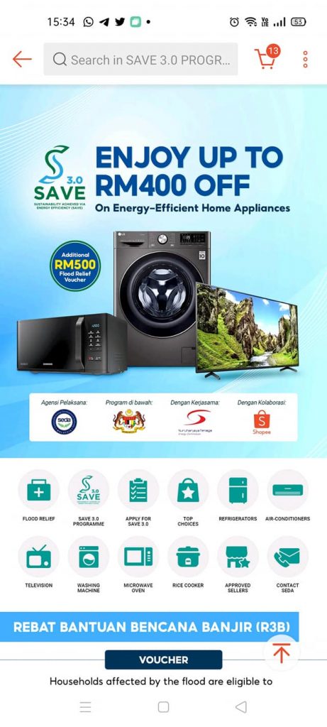 Save 3.0 Tebus RM400 Melalui Shopee & Di Kedai Elektrik Secara Manual