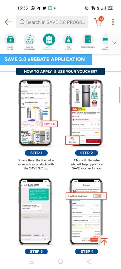 Save 3.0 Tebus RM400 Melalui Shopee & Di Kedai Elektrik Secara Manual