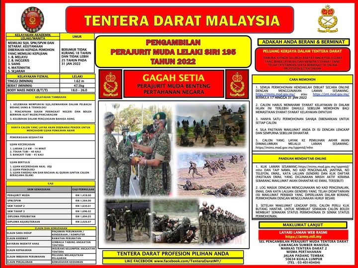 Langkah-Langkah Permohonan Awal Perajurit Muda Lelaki Siri 195 2022 Secara Online