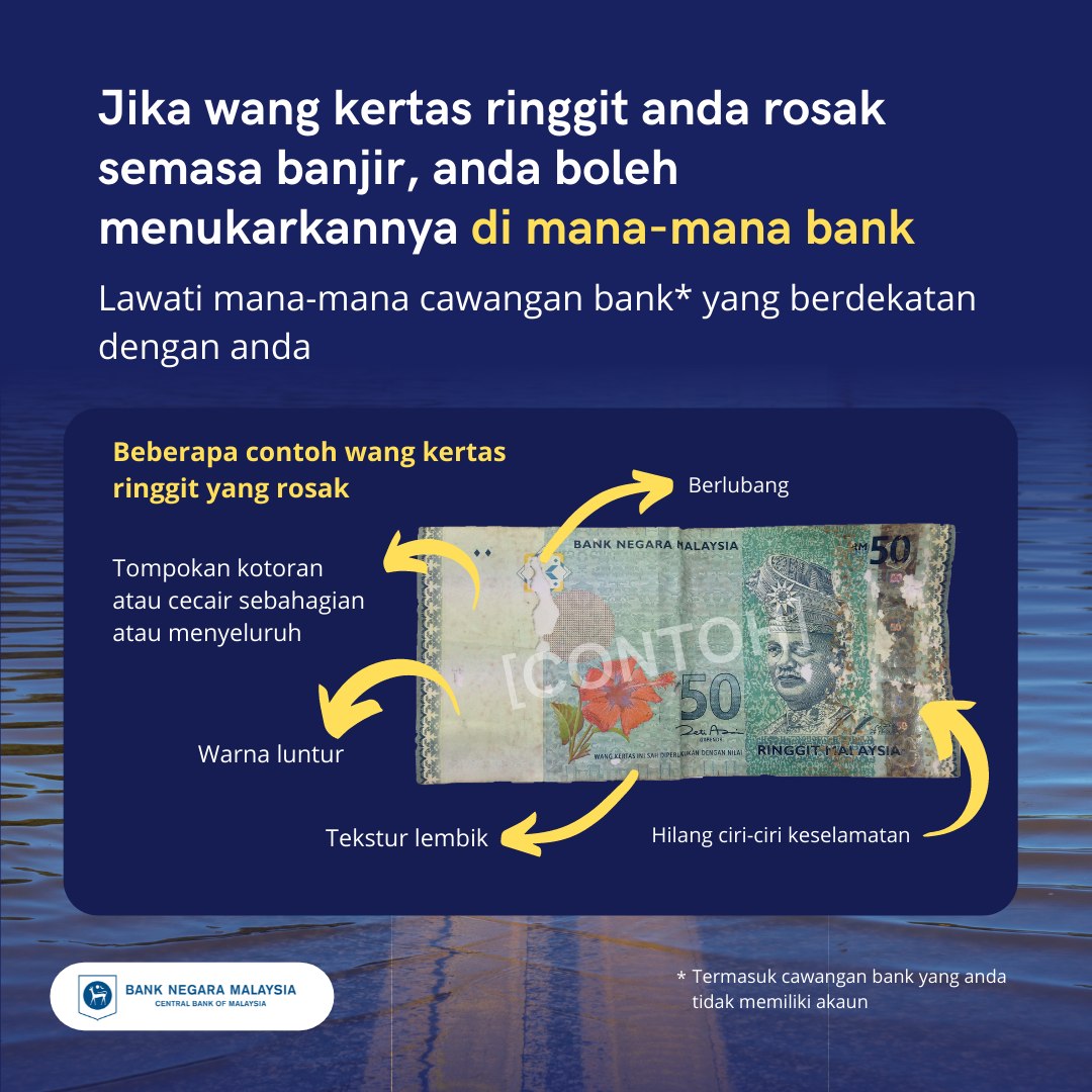 Wang Kertas Anda Rosak Kena Banjir? Boleh Tukar Tau! Tengok Contoh Wang Kertas Rosak Akibat Banjir Disini